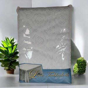 Kane Industries Lace Tablecloth Floral Pattern 60 X 90 Oblong‎ WhiteVintage NOS